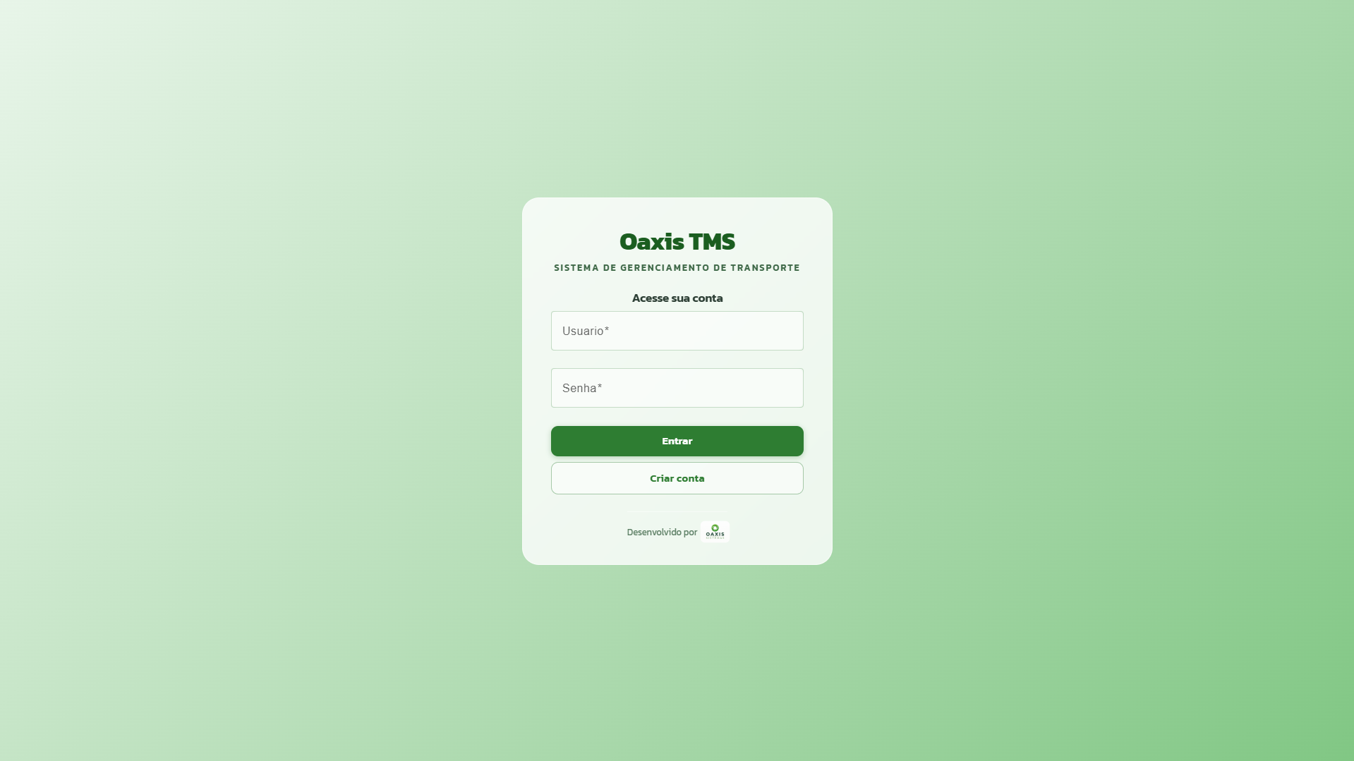 Tela de login do Oaxis TMS